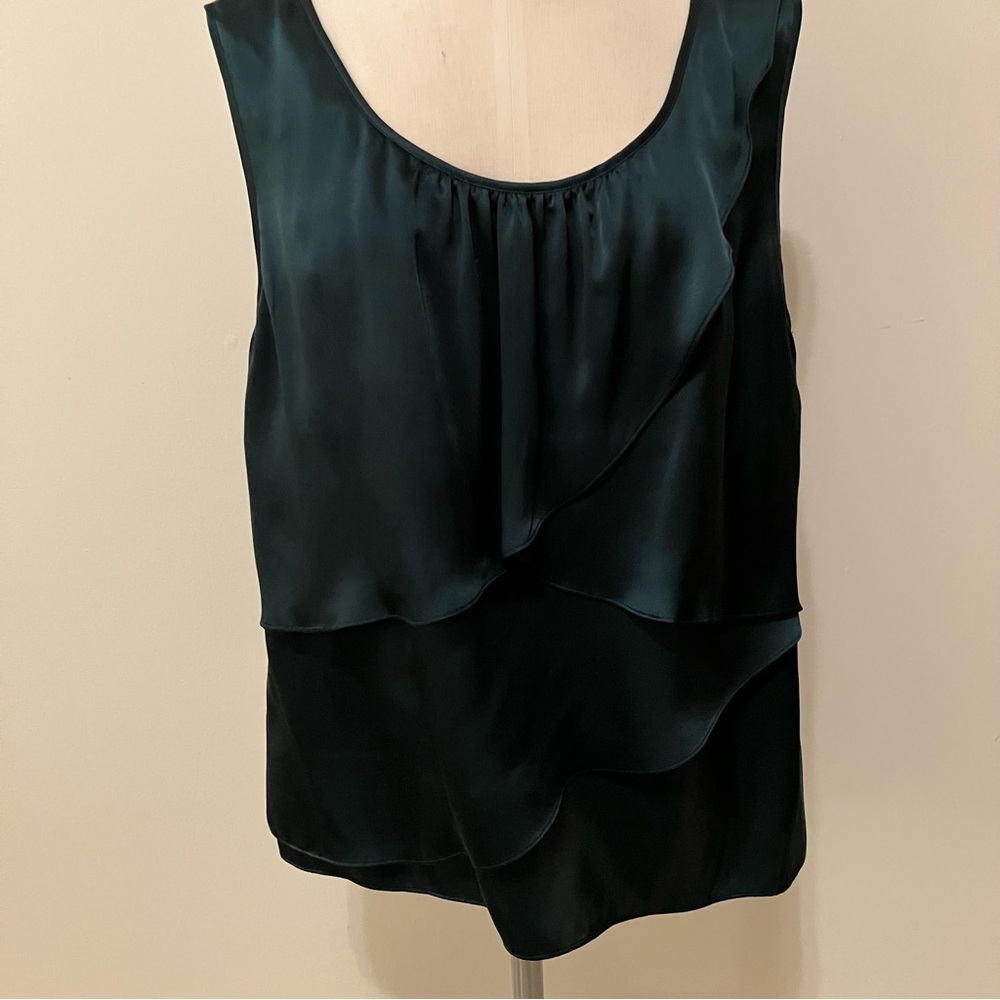 Talbots Teal Satin Layered Ruffle Tank